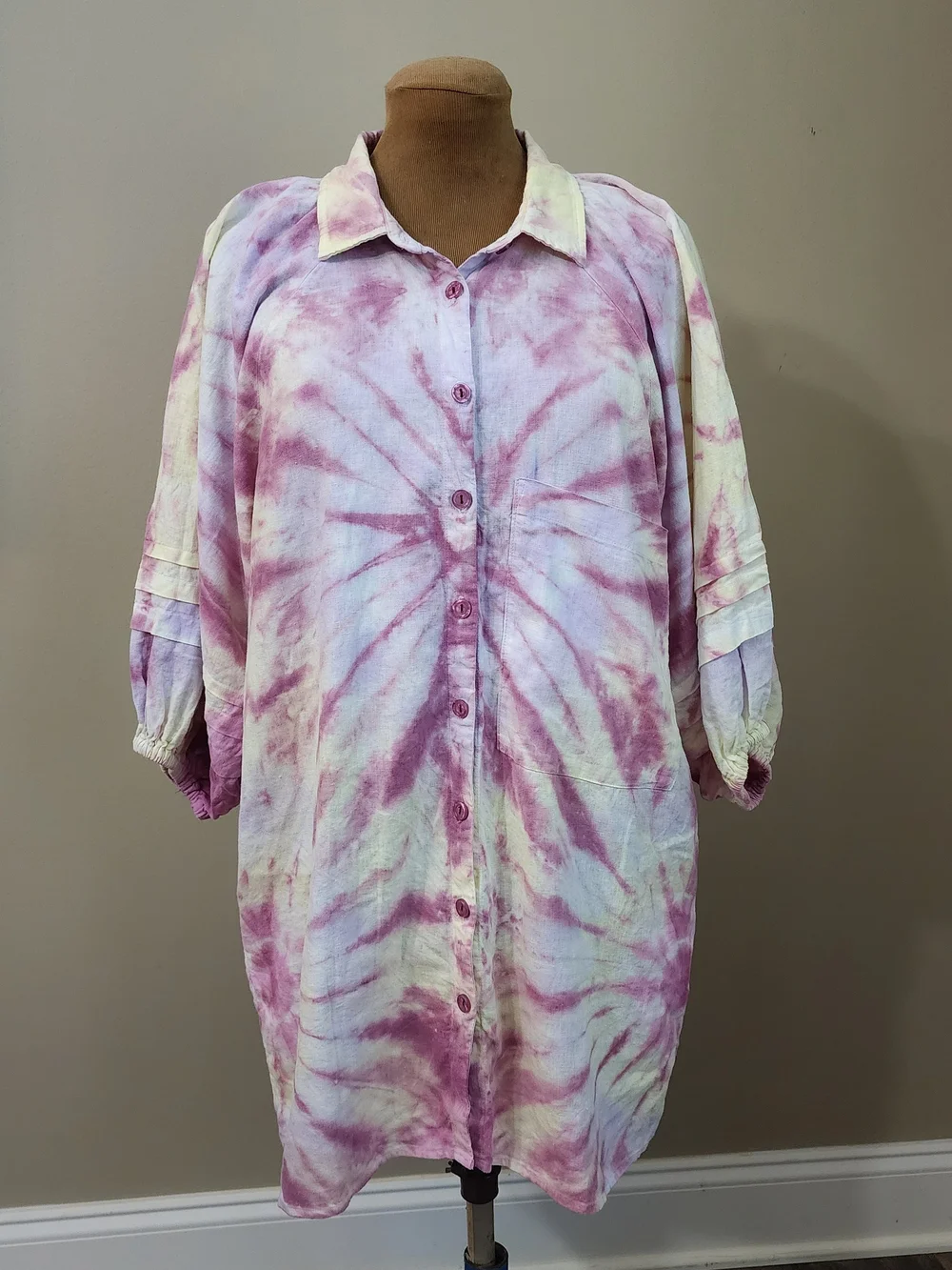 YFB Young Fabulous & Broke Beach Coverup Tie-Dye Shirt Dress Women Size S Linen - Picture 2 of 9
